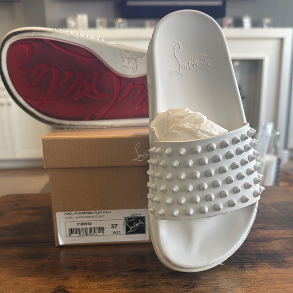 Christian Louboutin White Spiked Sandals - Picture 3 of 6